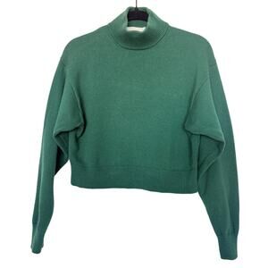 Wilfred Free Aritzia XS Green Merino Wool Cotton Mock Neck Cropped Sweater